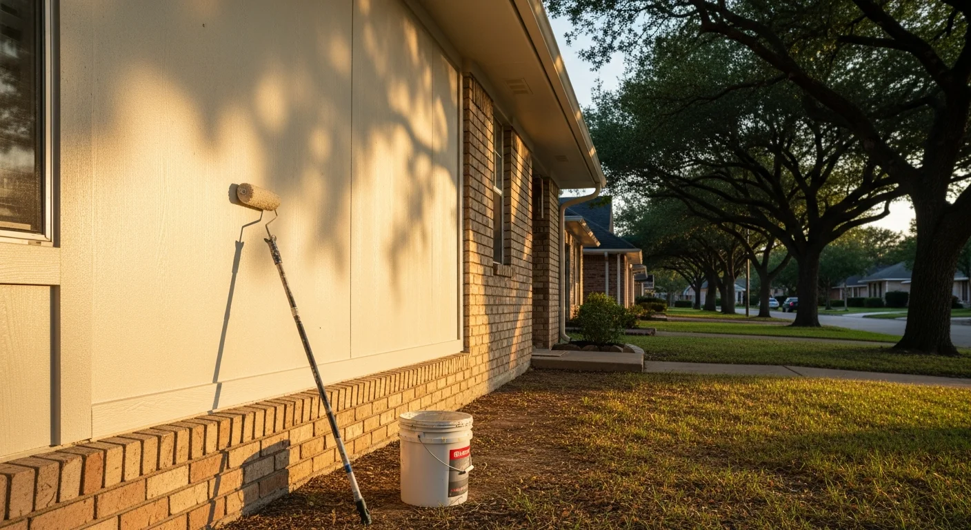 Professional painter applying exterior paint to residential home