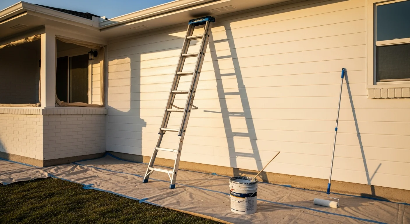 A freshly painted single-story home exterior in Tarrant County, Texas, showing clean siding, painted trim, and a finished front door. The repainted surfaces show no peeling or fading typical of North Texas sun and storm exposure.